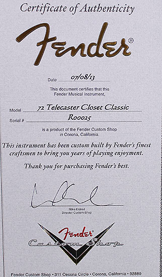 Fender Custom Shop 72 Telecaster Closet Classic