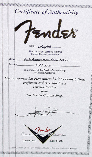Fender Custom Shop 60th anniversary Strat NOS Presidential Select